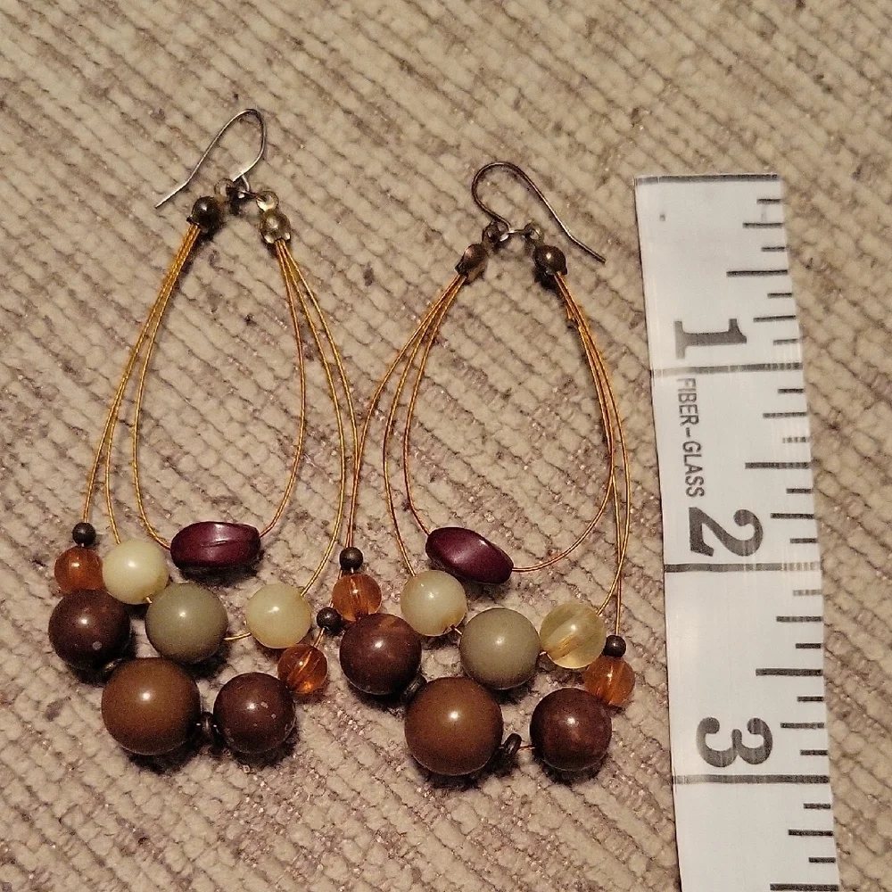 Elegant Multi-Color Beaded Eire Elongated Layer Loop Earrings Vintage